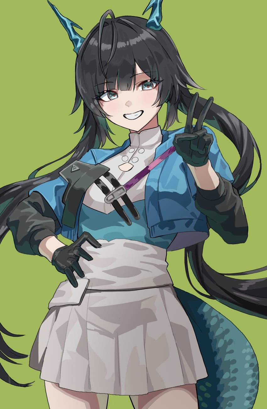 明日方舟、明日方舟：终末地、陈千语 (明日方舟) 1名女孩 :D 黑色手套 黑发 蓝角