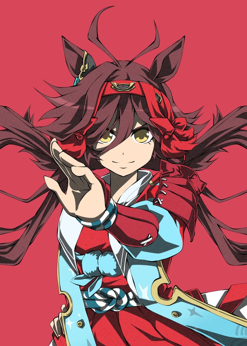 赛马娘、无理由 (高速红色装甲) (赛马娘)、理由无 (赛马娘) 1名女孩 兽耳 呆毛 铠甲 乳房