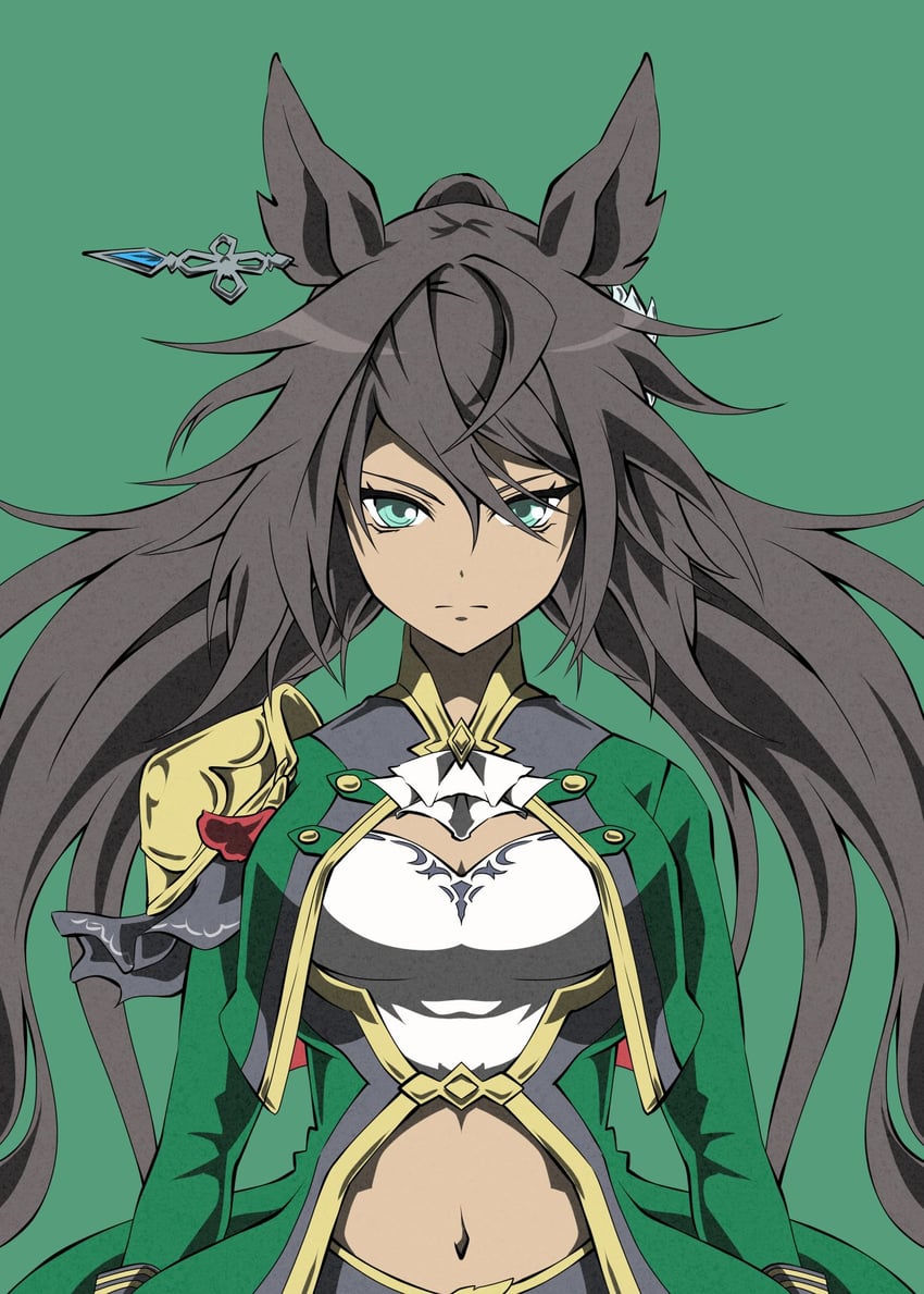 赛马娘、吉兆 (Onyx Soldier) (赛马娘)、吉兆 (赛马娘) 1名女孩 兽耳 阿斯科特领巾 抹胸 黑发