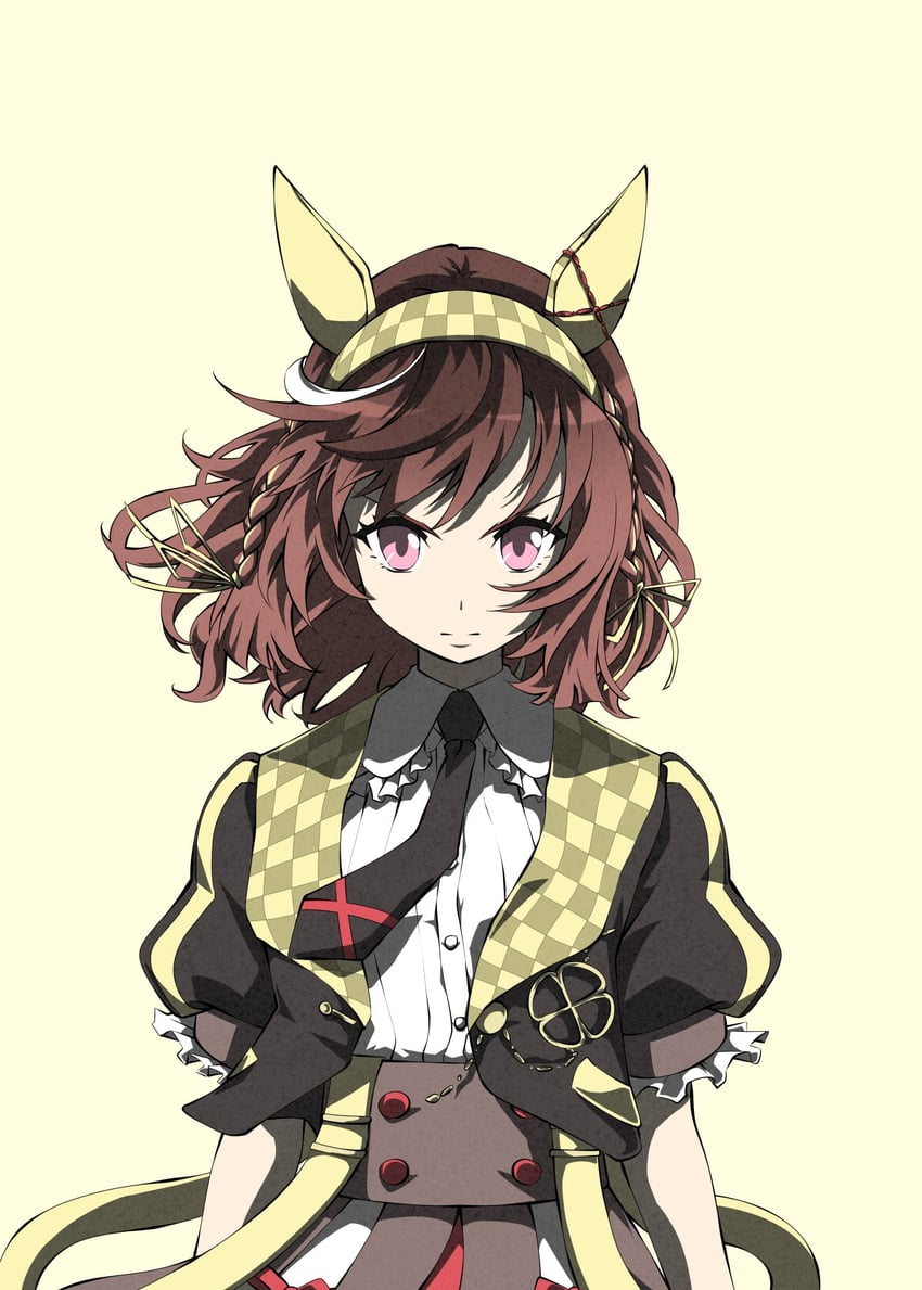 赛马娘、迷人景致 (Heroina Inocente) (赛马娘)、迷人景致 (赛马娘) 1名女孩 兽耳 黑色夹克 黑色领带 辫子