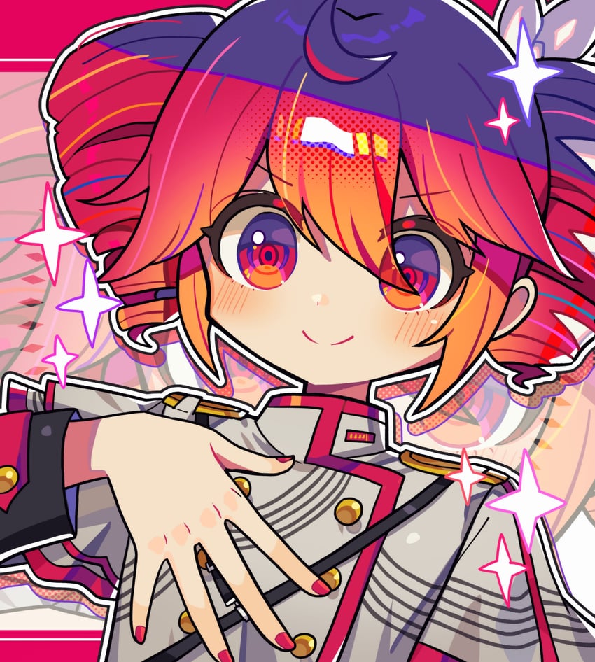 VOCALOID、重音Teto 纽扣 钻头发 看向观众 指甲油 红眼