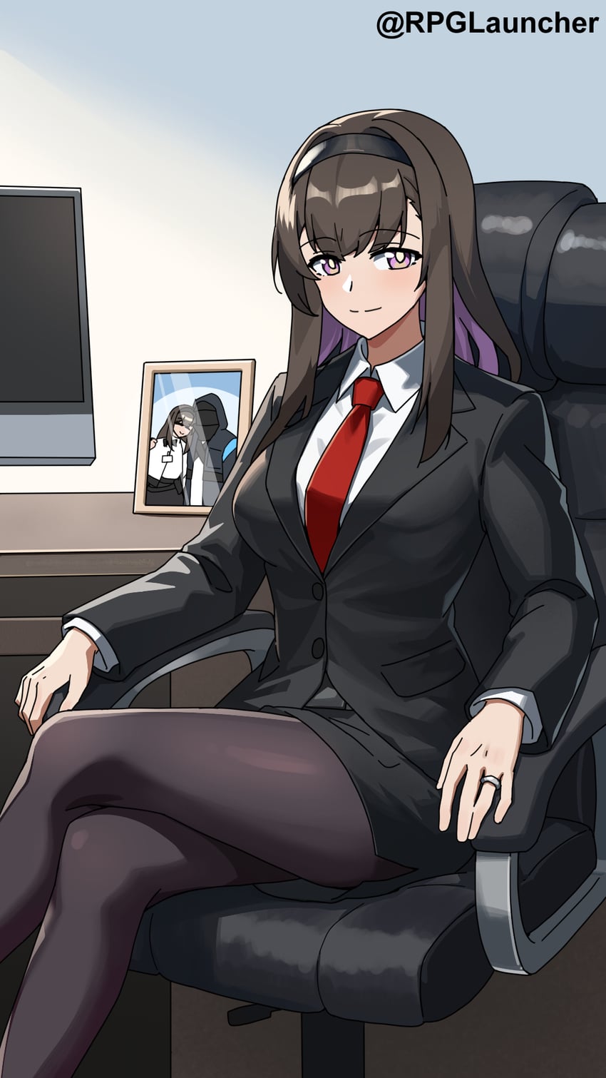 明日方舟、博士 (明日方舟)、普瑞赛斯 (明日方舟) 1名女孩 替换服装 作者名 黑色发带 黑色夹克