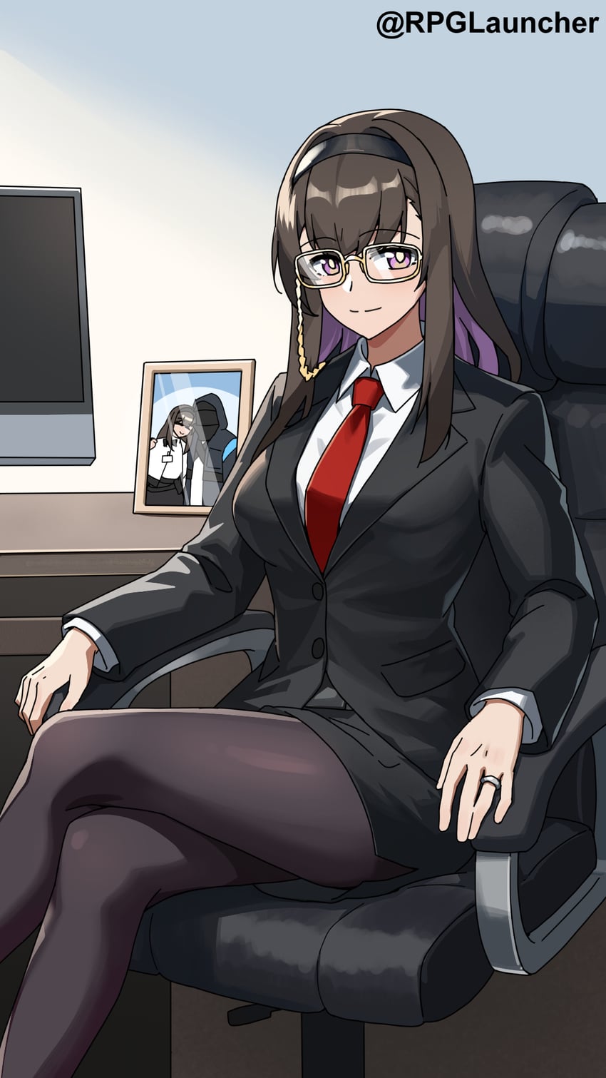 明日方舟、博士 (明日方舟)、普瑞赛斯 (明日方舟) 1名女孩 替换服装 作者名 戴眼镜的 黑色发带
