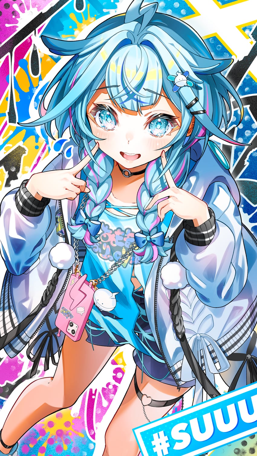 Hololive、hololive DEV_IS、水宫飒 1名女孩 :D 呆毛 护踝/脚踝扣带 蓝色蝴蝶结