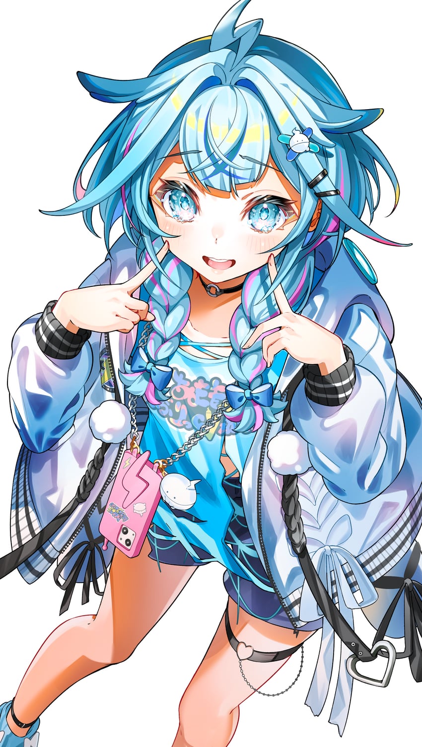 Hololive、hololive DEV_IS、水宫飒 1名女孩 :D 呆毛 护踝/脚踝扣带 蓝色蝴蝶结