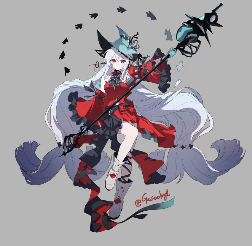 明日方舟、斯卡蒂 (明日方舟)、浊心斯卡蒂(明日方舟) 1名女孩 阿斯科特领巾 黑色细领带 乳房 露肩袖