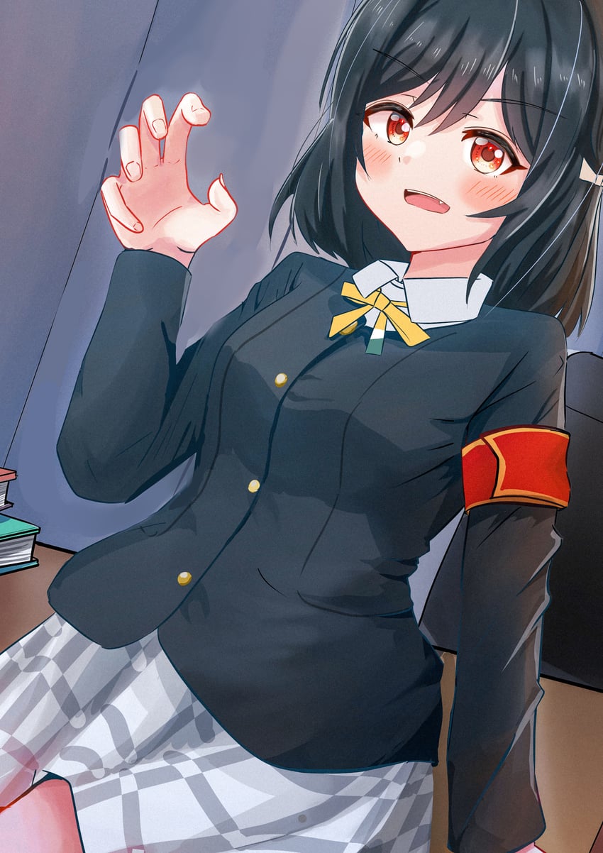 Love Live!、Love Live! 莲之空女学院学园偶像部、Pixiv 1名女孩 黑发 脸红 书 猫爪姿势
