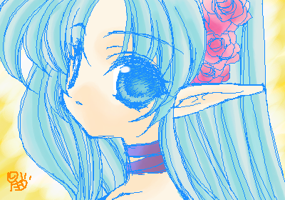原创 1名女孩 蓝眼 蓝发 项圈 彩色线稿