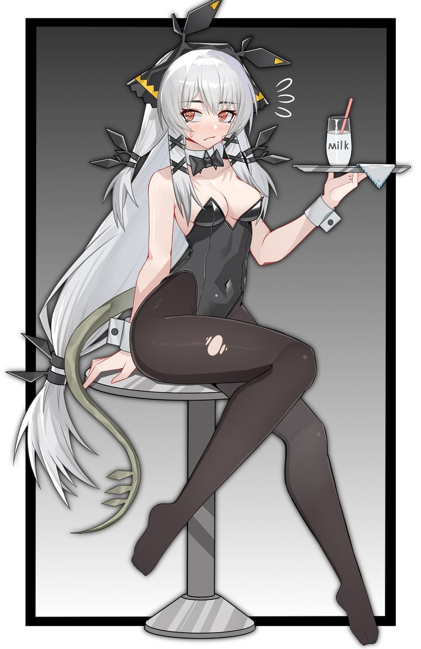 明日方舟、温蒂 (明日方舟) 1名女孩 替换服装 黑色蝴蝶结 黑色蝶形领结 黑色紧身连体衣