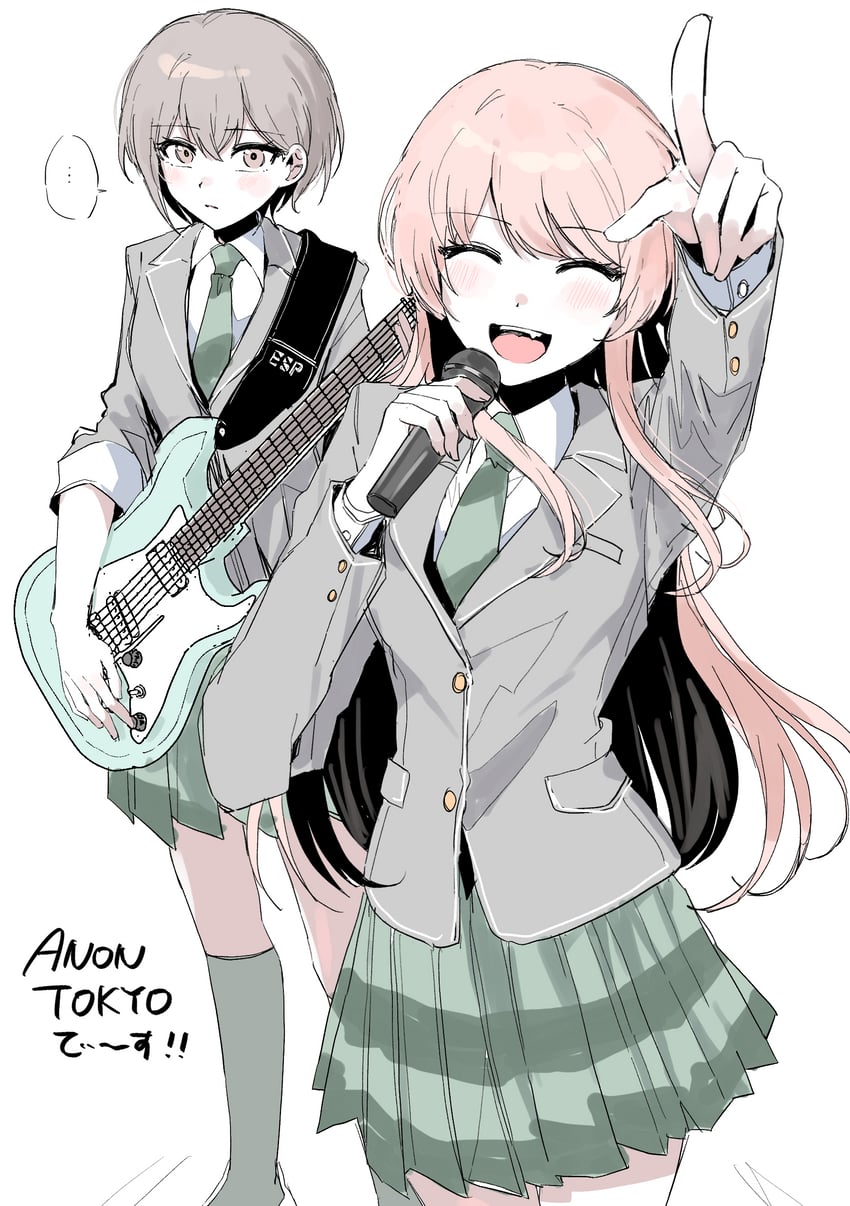BanG Dream!、Bang Dream! It's MyGO!!!!!、千早爱音 ... 2名女孩 闭眼 有领衬衫 电吉他