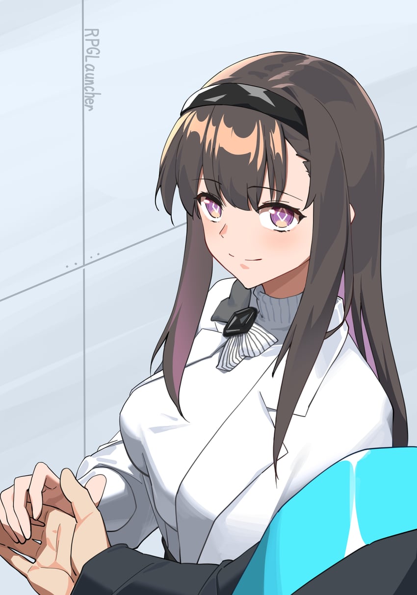 明日方舟、普瑞赛斯 (明日方舟) 1名女孩 作者名 黑色发带 黑色夹克 蝴蝶结