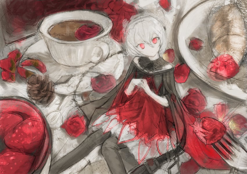 韵律源点 Arcaea、薇塔(Arcaea) 1名女孩 露肩 黑色披肩 黑色连裤袜 斗篷
