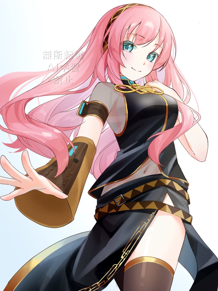 VOCALOID、巡音流歌 1名女孩 黑色过膝袜 蓝眼 露肩袖 长发