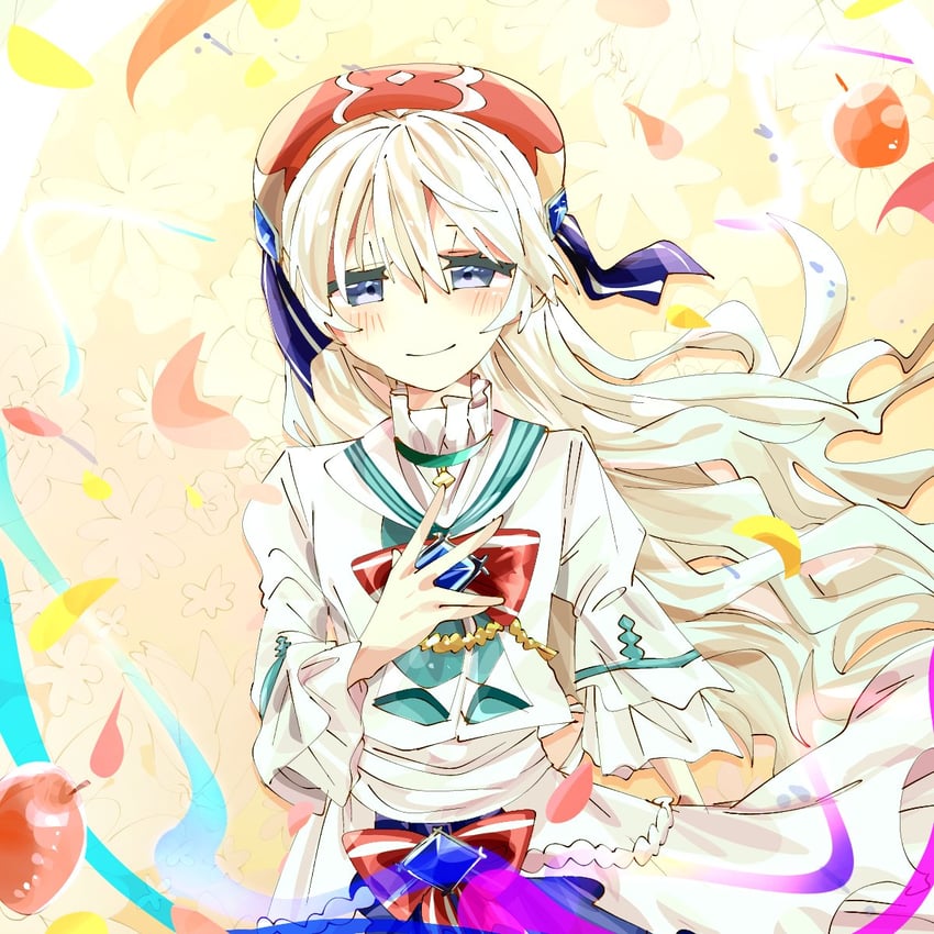 韵律源点 Arcaea、光 (Arcaea) 1名女孩 贝雷帽 蓝眼 蝴蝶结 项圈