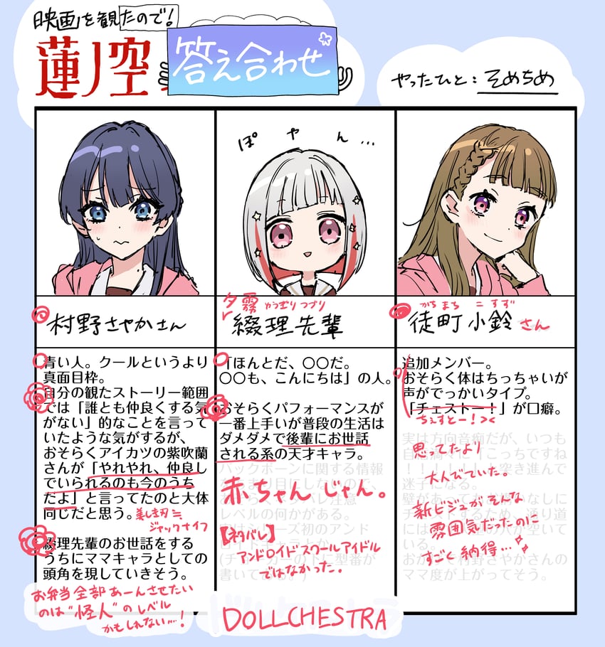 Love Live!、Love Live! 莲之空女学院学园偶像部、本居小铃 3人女子 蓝眼 蓝发 脸红 辫子