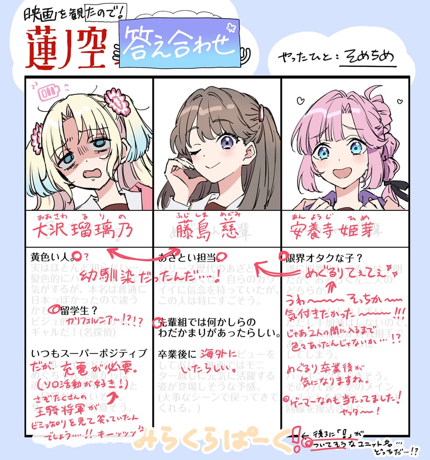 Love Live!、Love Live! 莲之空女学院学园偶像部、案养寺姬 3人女子 :D ;) 箭头（符号） 金发