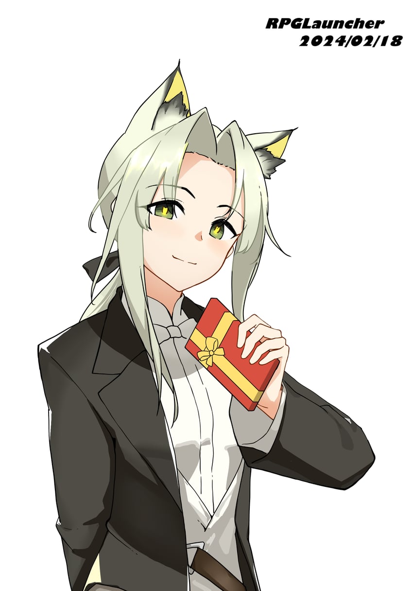 明日方舟、凯尔希 (明日方舟)、凯尔希 (礼服) (明日方舟) 1名女孩 兽耳毛 兽耳 手放在背后 作者名
