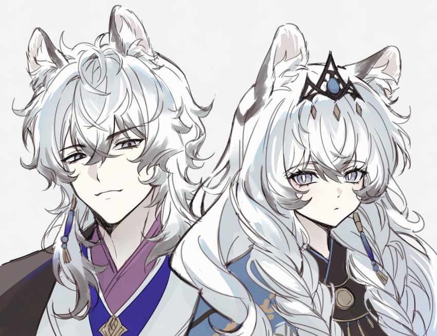 明日方舟、初雪 (明日方舟)、初雪 (祈愿者) (明日方舟) 1名男孩 1名女孩 兽耳毛 兽耳 黑色连衣裙