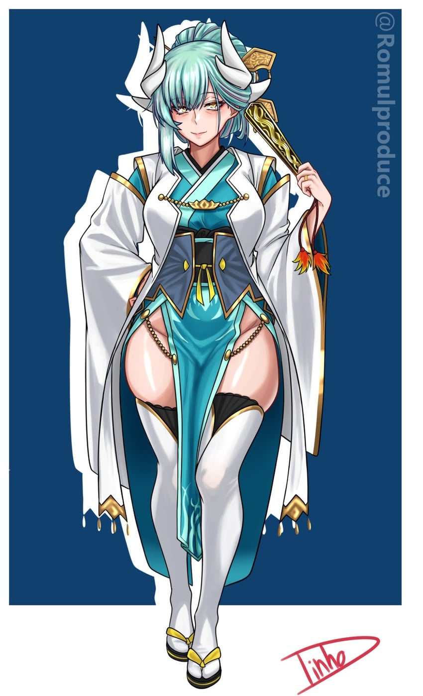 Fate/Grand Order、Fate系列、清姬 (Fate) 1名女孩 年龄增长 异形乳量 (大) 水色发 水色和服
