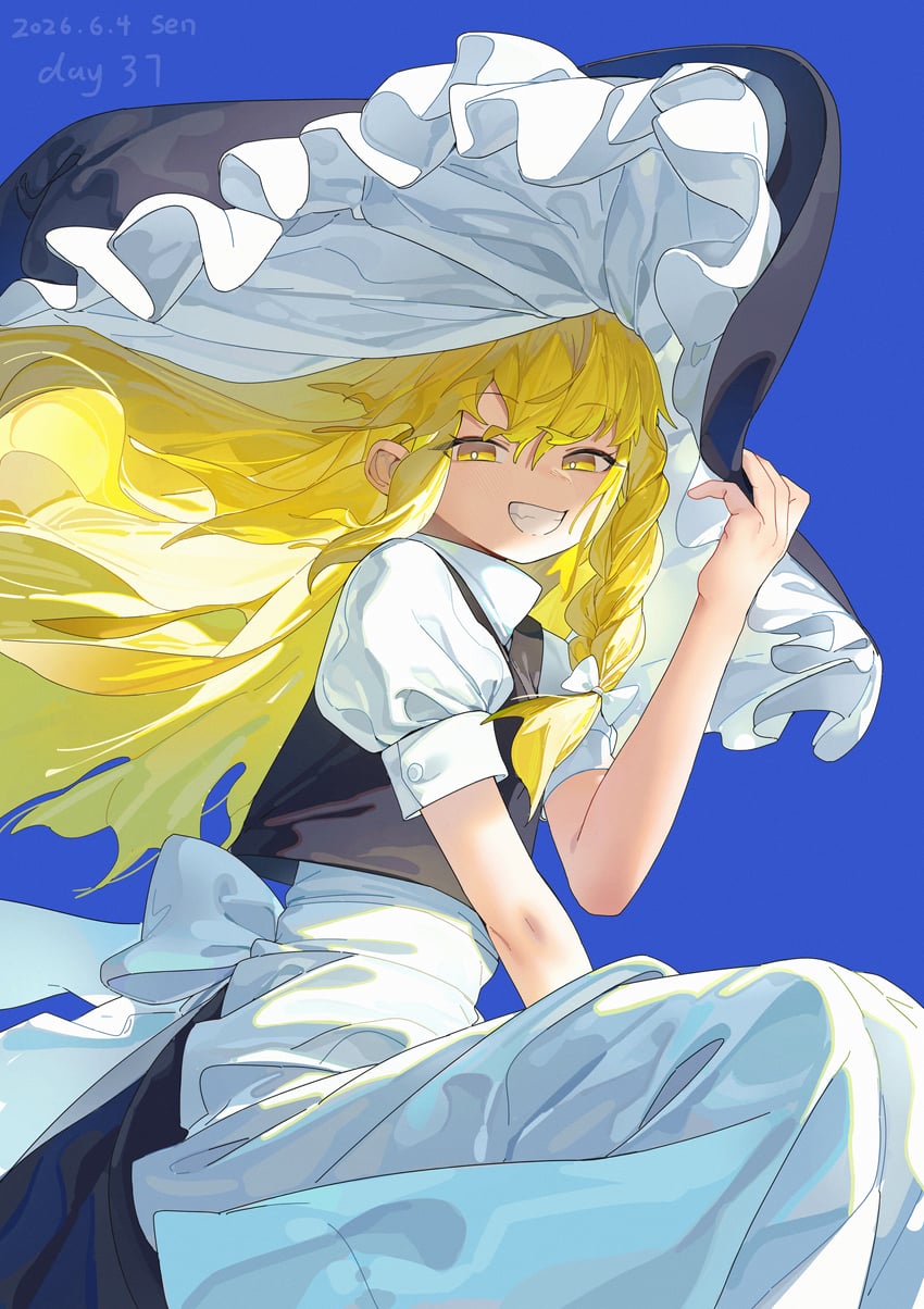 东方Project、雾雨魔理沙 1名女孩 围裙 作者名 黑帽子 黑色裙子