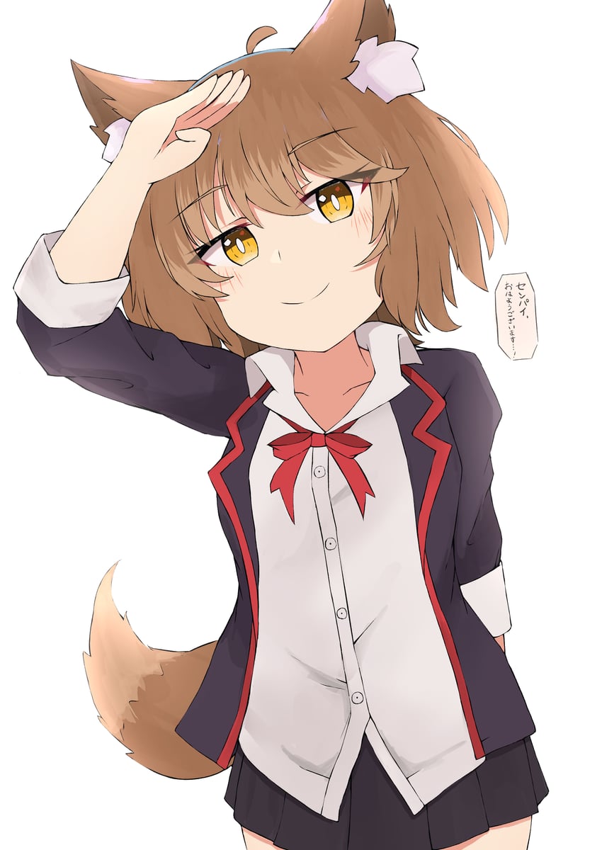 原创 1名女孩 呆毛 兽耳毛 兽耳 举手
