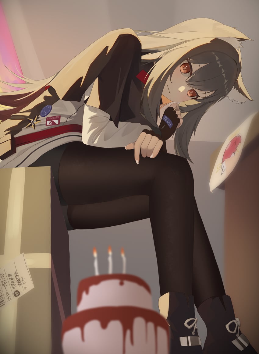明日方舟、德克萨斯 (明日方舟) 1名女孩 兽耳毛 兽耳 踝靴 黑色靴子