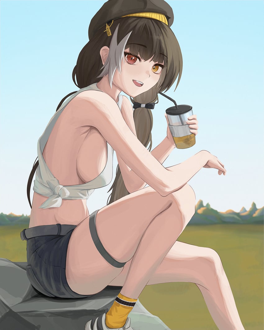 少女前线、少女前线2：追放、RO635 (少女前线) 1名女孩 贝雷帽 黑发 蝴蝶结 乳房