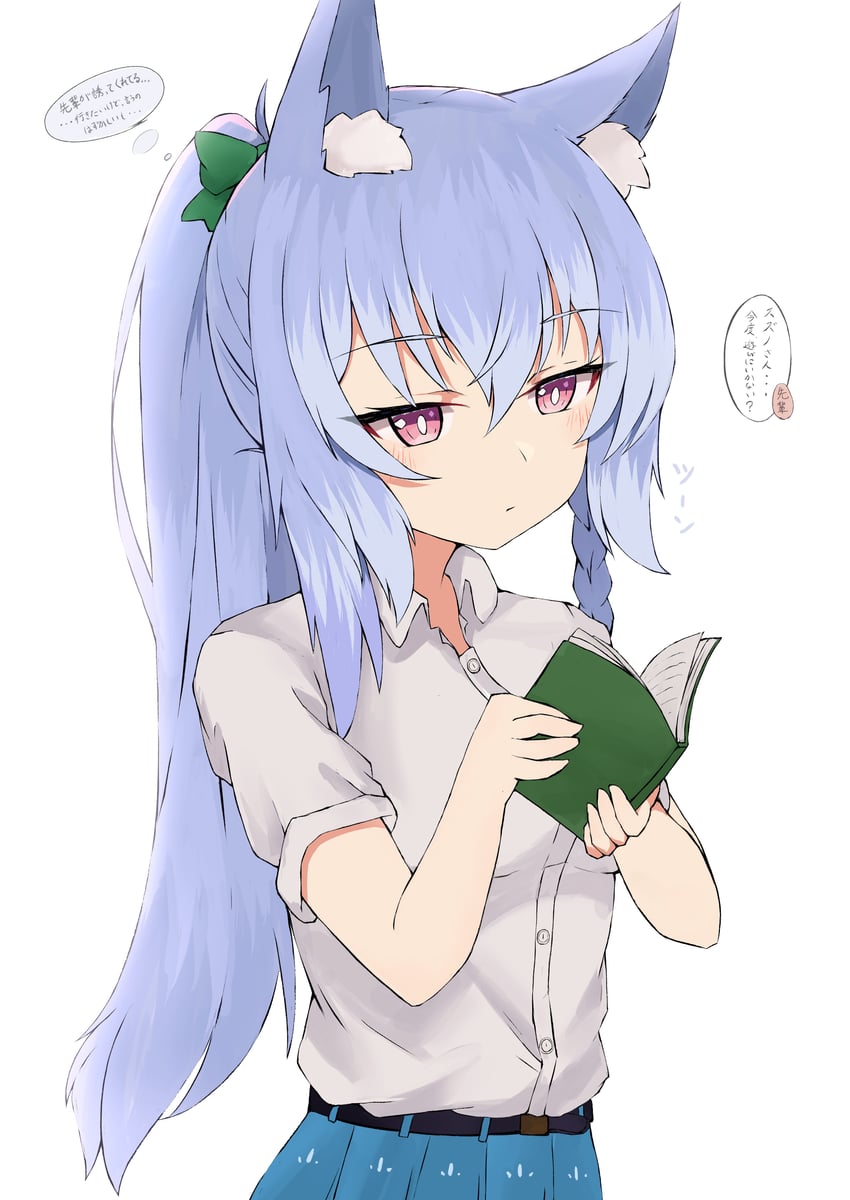 原创 1名女孩 兽耳毛 兽耳 蓝发 蓝裙子
