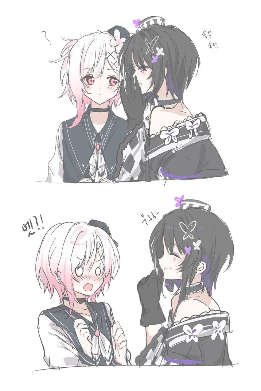 魔法少女的小镇审判、宝钟玛歌、樱庭绘麻 2名女孩 黑色项圈 黑色手套 黑发 黑帽子