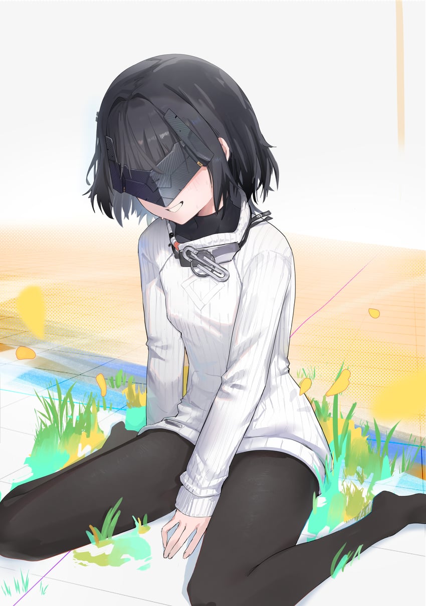 明日方舟、明日方舟：终末地、管理员 (明日方舟) 1名女孩 :D 黑发 黑色连裤袜 黑衬衫