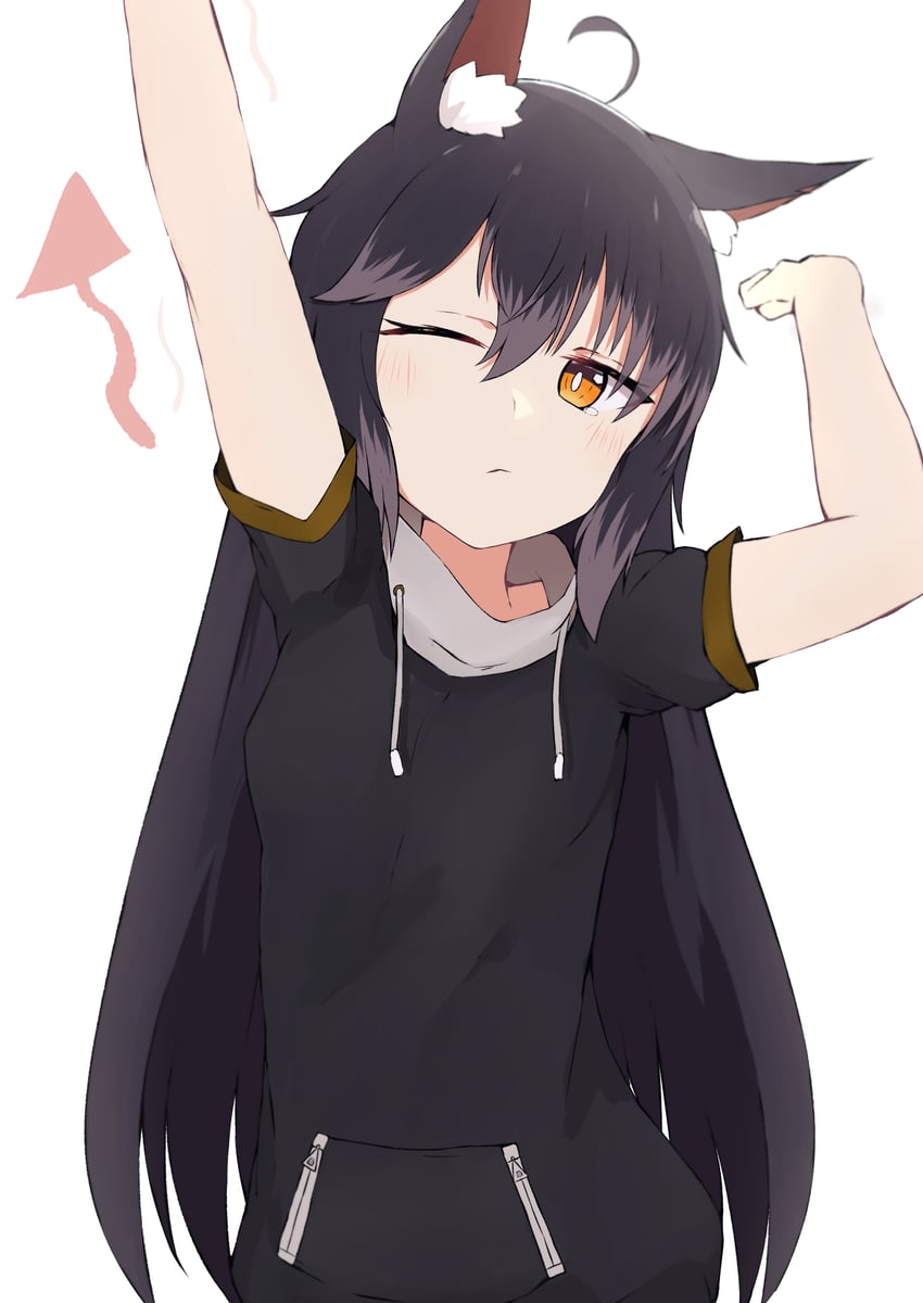 原创 1名女孩 呆毛 兽耳毛 兽耳 举起双手