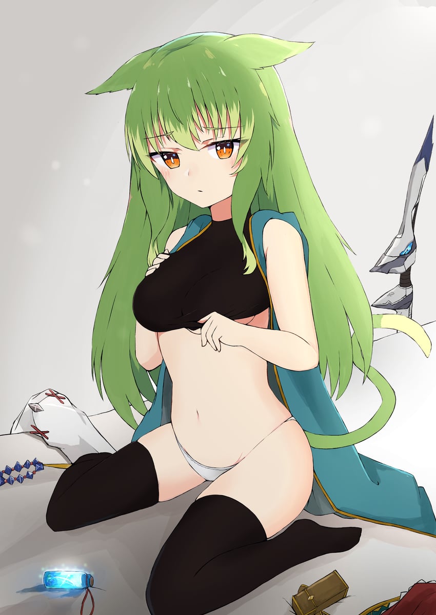 原创 1名女孩 兽耳 床单 黑衬衫 黑色过膝袜