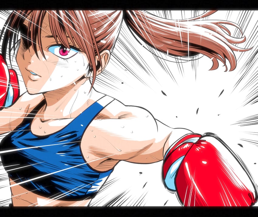 原创 1名女孩 attacking viewer 蓝色运动内衣 拳击 拳击手套