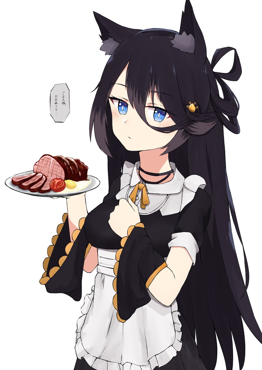 原创 1名女孩 兽耳毛 兽耳 围裙 黑色连衣裙