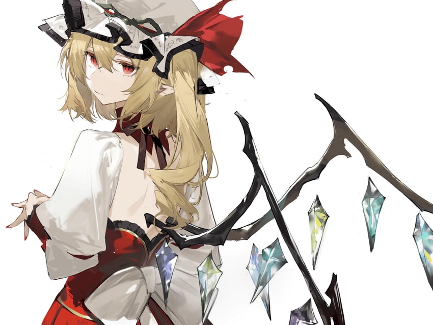 东方Project、芙兰朵露·斯卡蕾特 1名女孩 替换服装 背影 后背蝴蝶结 金发