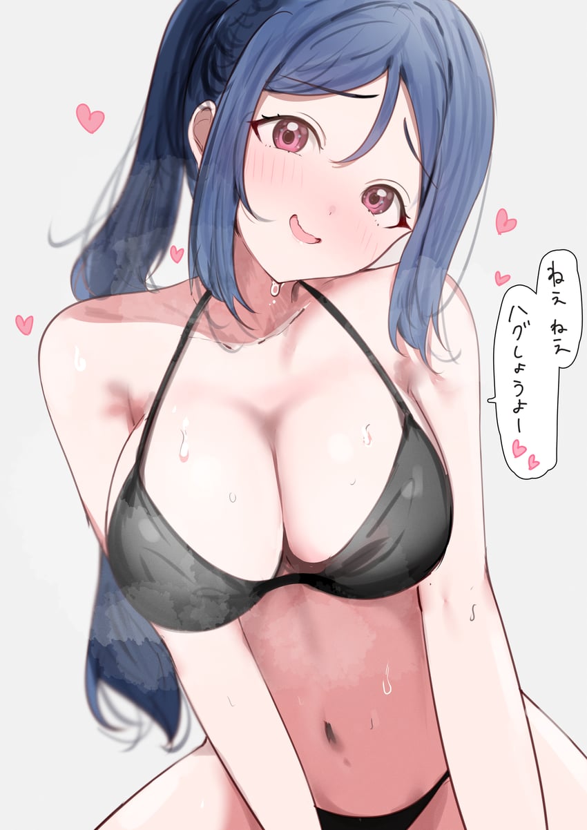 Love Live!、Love Live! Sunshine!!、松浦果南 1名女孩 露肩 比基尼 黑色比基尼 蓝发
