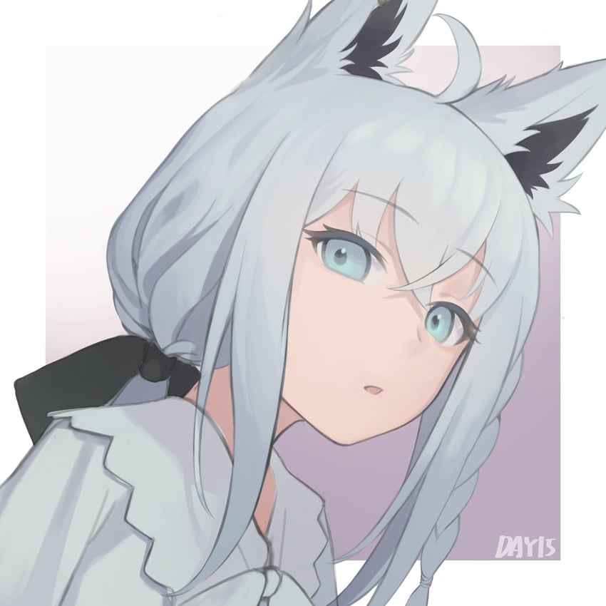 Hololive、白上吹雪、白上吹雪(私服) 1名女孩 兽耳毛 兽耳 黑色丝带 蓝眼