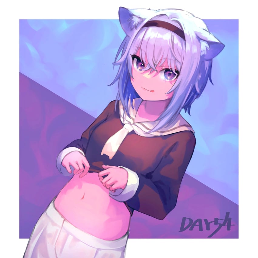 Hololive、猫又小粥、猫又小粥（校服） 1名女孩 :q 兽耳毛 兽耳 黑色发带