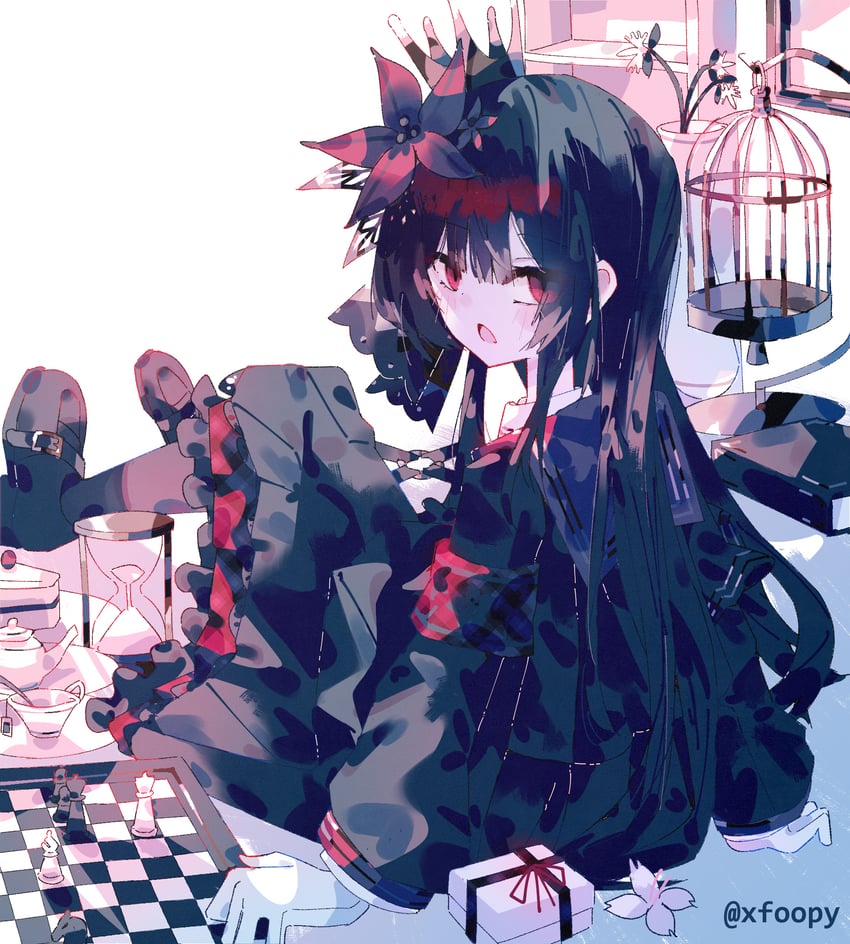 魔法少女的小镇审判、二阶堂博 臂章 鸟笼 黑色小披肩 黑发 黑色连裤袜