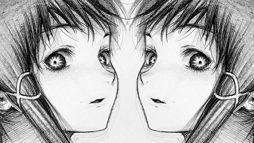 玲音 (Serial Experiments Lain)、岩仓玲音 2名女孩 克隆 特写 侧视 灰度