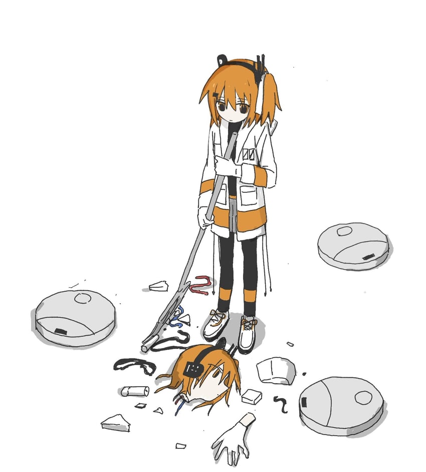 AI语音、UTAU、足立怜 1名女孩 机器人 黑色连裤袜 扫帚 电缆