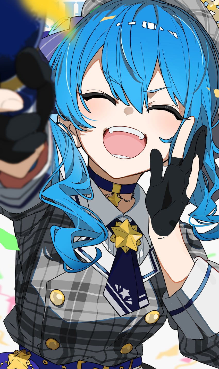 Hololive、星街彗星、星街彗星(第一套服装) :D 举起双手 阿斯科特领巾 腰带 贝雷帽