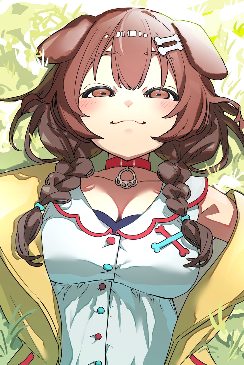 Hololive、戌神沁音、戌神沁音 (第一套服装) 1名女孩 猫脸笑 动物项圈 兽耳 抹胸