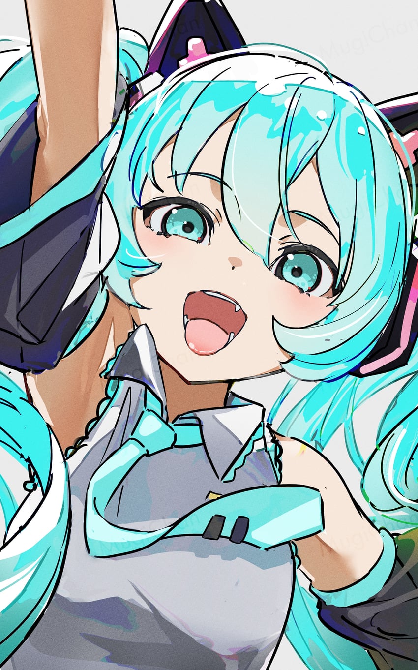VOCALOID、初音未来 1名女孩 :D 兽耳耳机 兽耳 水色瞳