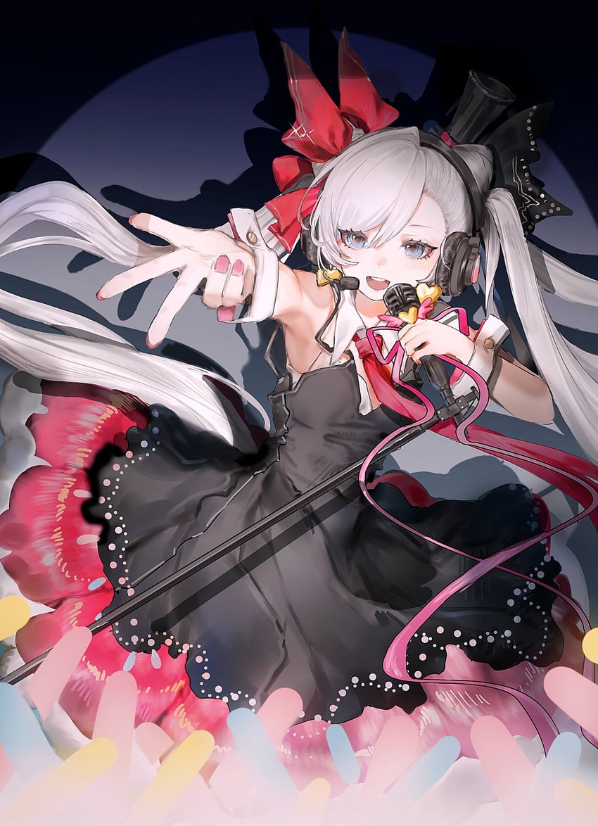原创 1名女孩 腋下 黑色连衣裙 蓝眼 蝴蝶结