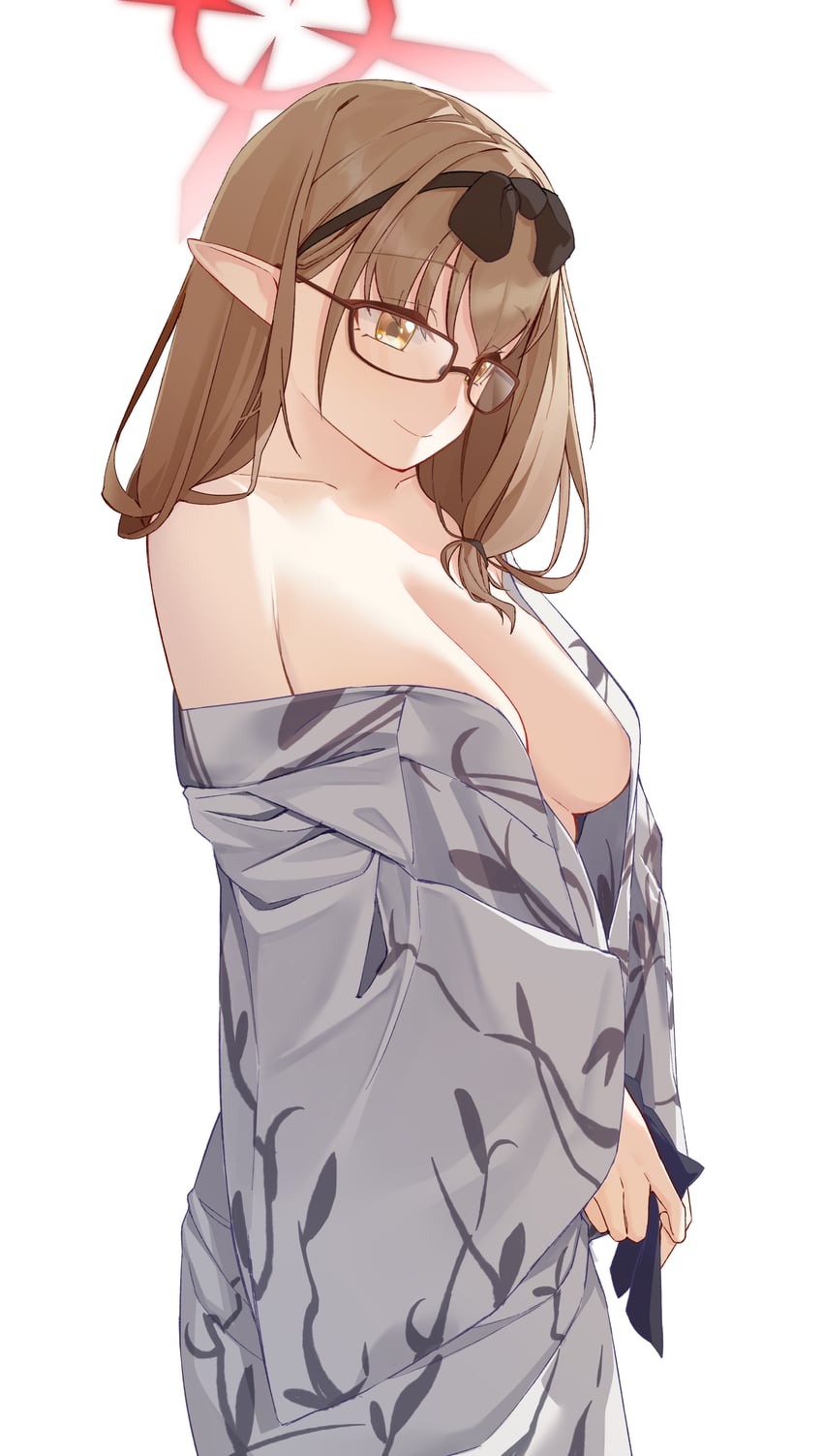 蔚蓝档案、千夏 (蔚蓝档案)、千夏 (温泉) (蔚蓝档案) 1名女孩 浴衣 脸红 乳房 棕眼睛