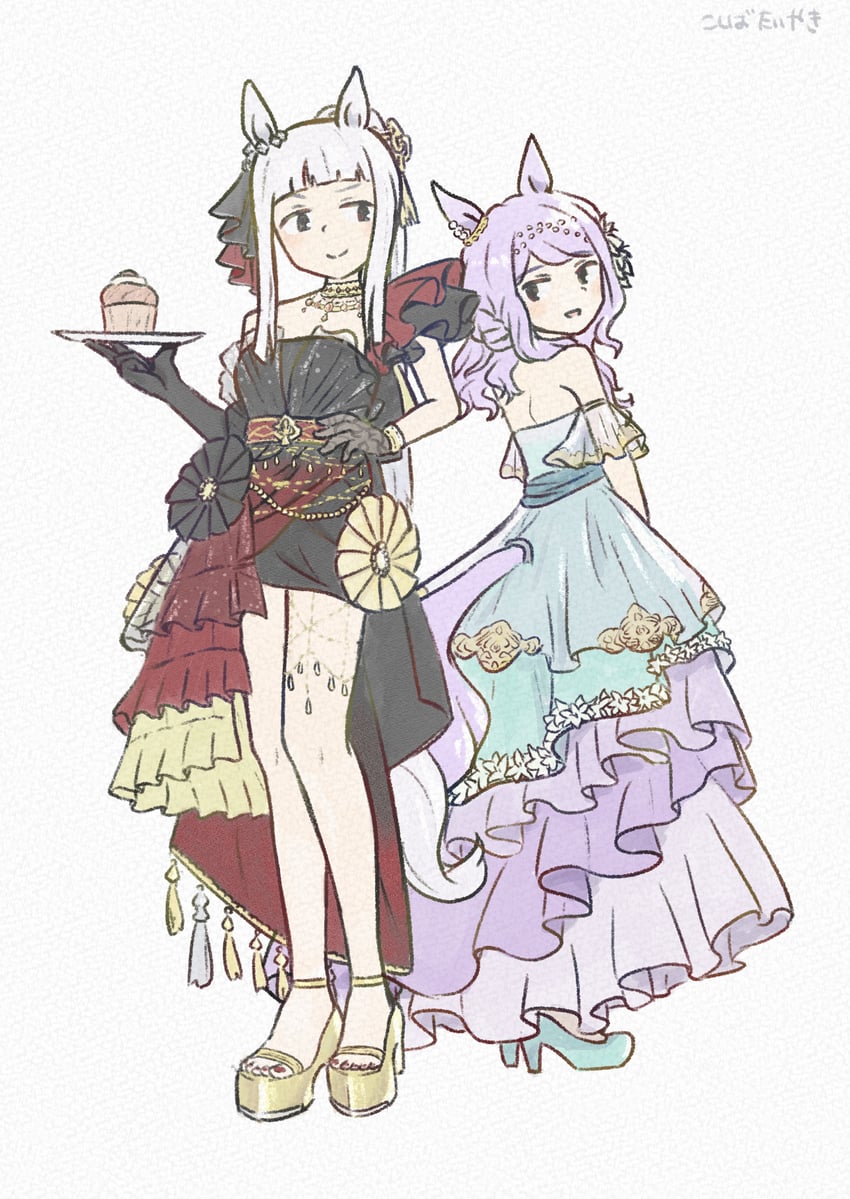 赛马娘、黄金船 (La Mode 564) (赛马娘)、黄金船 (赛马娘) 2名女孩 兽耳 不对称连衣裙 不对称手套 露肩