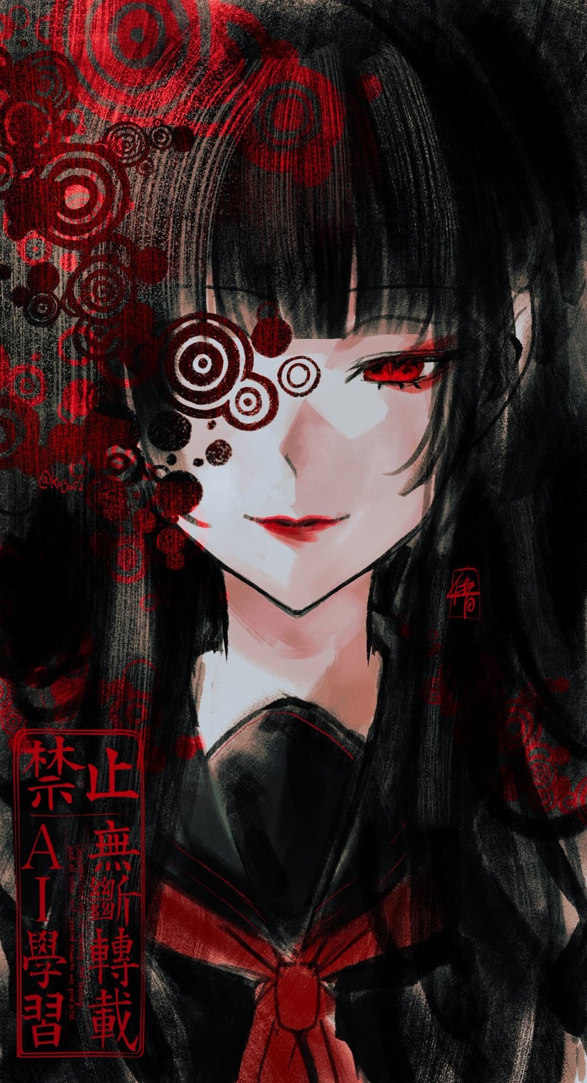 原创 1名女孩 黑色水手领 黑色水手服 齐刘海 褞袍 (和服棉袍)