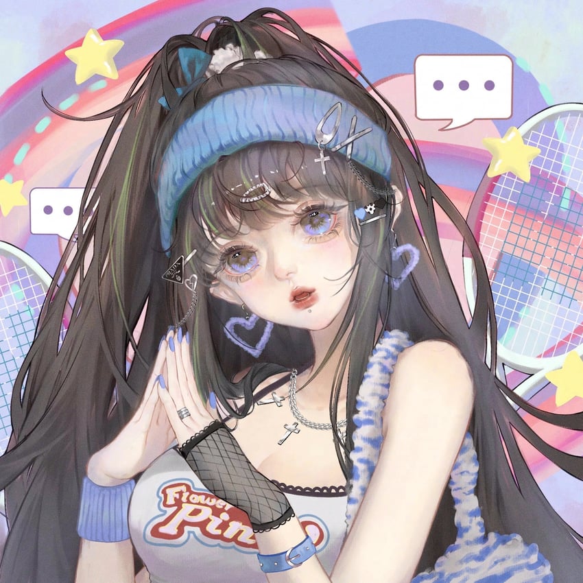 原创 1名女孩 黑发 长发 球拍 运动文胸