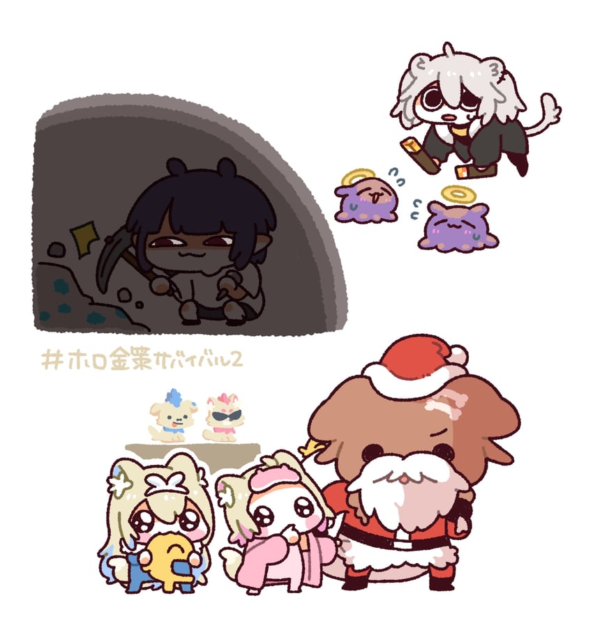 Hololive、Hololive英语、我的世界 5名女孩 猫脸笑 呆毛 兽耳 胡子